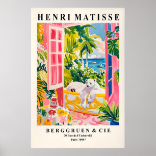 Matisse stijl ijsbeer kunstprint roze badkamer poster