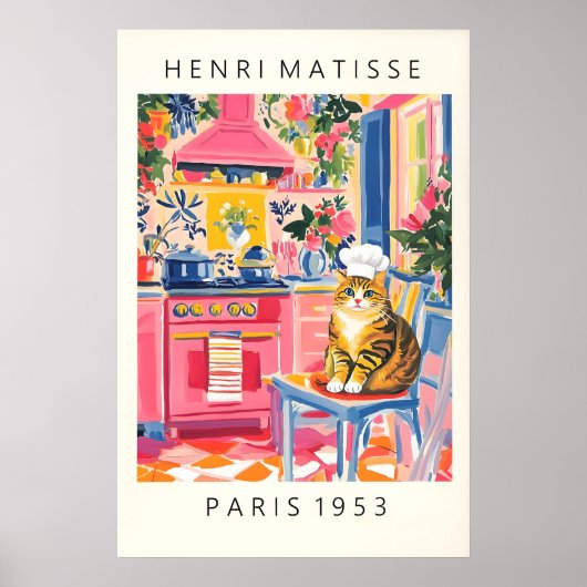 Matisse Stijl Kat Chef Print Grappige Keuken Muur (Voorkant)