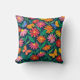Matisse‑stijl kussen met madeliefje en vlinder