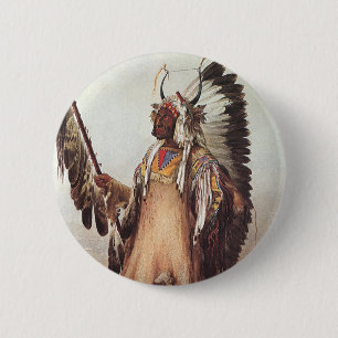 Mato-Tope, een Mandan Chief Portrait van Karl Bodm Ronde Button 5,7 Cm