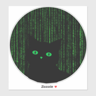 matrix cat, the matrix rain code, binary code sticker