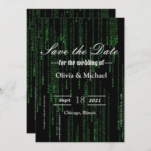 Matrix-code Save The Date (Voorkant / Achterkant)