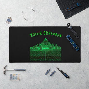 Matrix Stadslandschap Neon Groen Cyberpunk Systeem Bureaumat