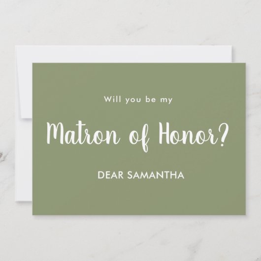 Matron d'honneur Green Script Invitation (Devant)