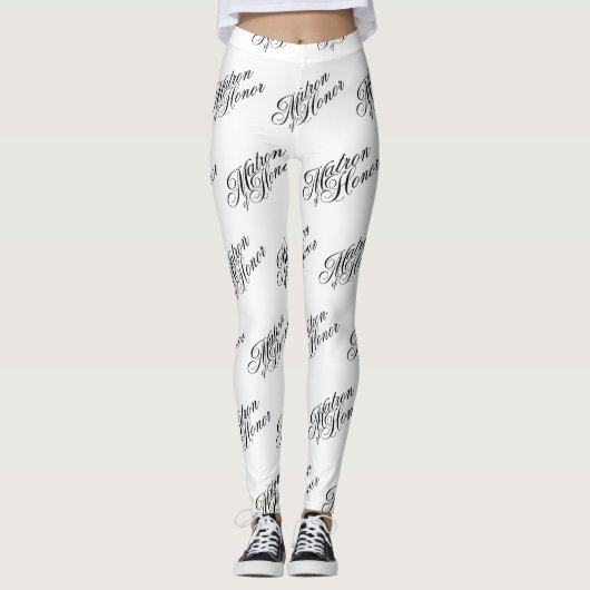 Matron d'honneur Leggings - Noir sur Blanc (Devant)