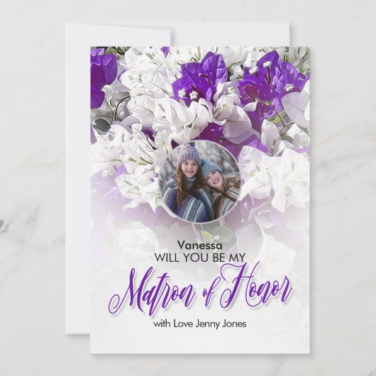 Matron d'honneur violet Faire-part de mariage blan (Devant)