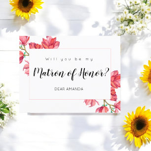 Matron Honor Roze Witte Bloemen Kaart