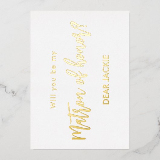 Matron of Honor Gold White-voorstel Folie Uitnodiging (Voorkant)