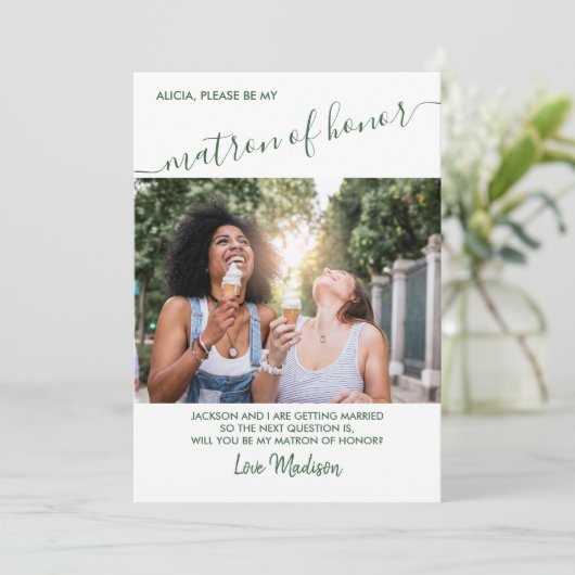 Matron of Honor: Groen en wit fotovoorstel Kaart (Staand voorkant)
