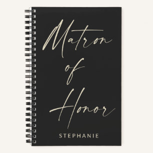 Matron of Honor Minimalist Personalized Black Notitieboek