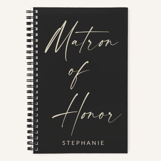 Matron of Honor Minimalist Personalized Black Notitieboek (Voorkant)