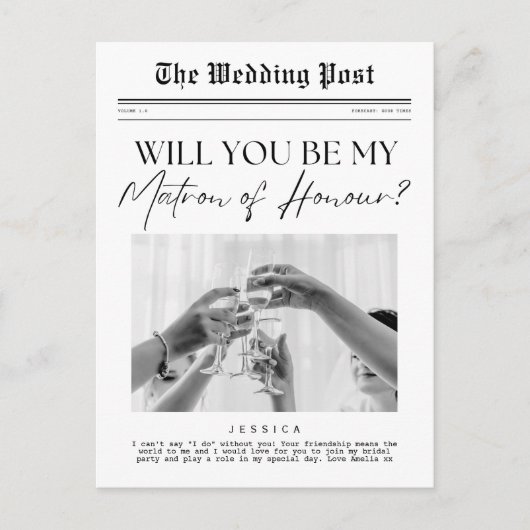 Matron of Honor Proposal, Britse krant op maat Briefkaart (Voorkant)
