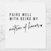 Matron of Honor vin étiquette Bridesmaid Don, Mari (Étiquettes simples)