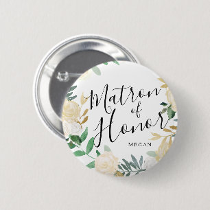 Matron of Honor White Rose Bouquet Custom Wedding Ronde Button 5,7 Cm