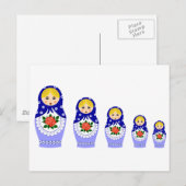 Matryoschka poppetblauw briefkaart (Voorkant / Achterkant)