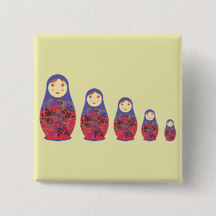 Matryoshka Doll ~ Russian Nesting / Babushka Vierkante Button 5,1 Cm