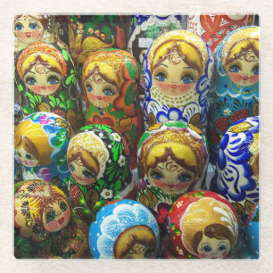 Matryoshka Dolls Souvenir Kiosk Travel Photo Glazen Onderzetter