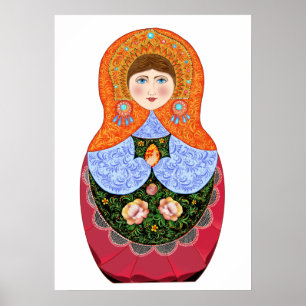 Matryoshka pop in de Russische folkkunst Khokhloma Poster