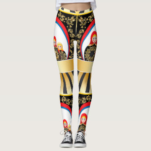 Matryoshka-poppen met gouden bloem leggings
