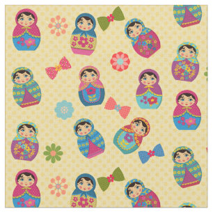 Matryoshka Russian Dolls op gele pokadots Stof