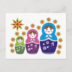 Matryoshka Russische poppen & zonnebloemen, aangep Briefkaart