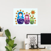 Matryoshka Russische poppen & zonnebloemen, aangep Poster (Thuiskantoor)