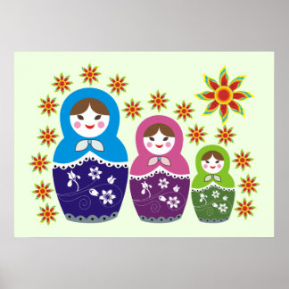 Matryoshka Russische poppen & zonnebloemen bleek g Poster