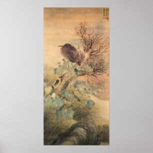 Matsumura Goshun Hibiscus en Blue Heron in een boo Poster