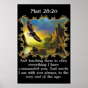 Matt 28:20 met een adelaar die over het landschap poster