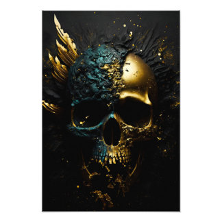 Matt schwarzer Totenkopf mit Gold Splitter Foto Afdruk