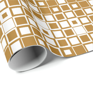 Matte Antieke Goud en Witte Vierkant in Vierkant Cadeaupapier