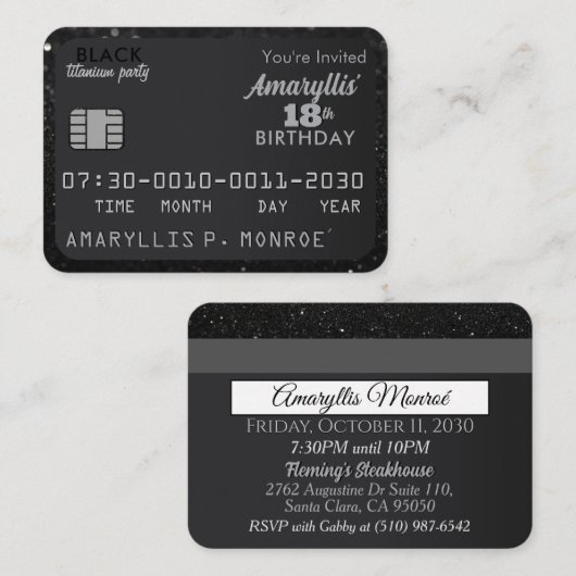 Matte Black Credit Kaart Verjaardagsuitnodigingen Notitiekaartje (Voorkant / Achterkant)