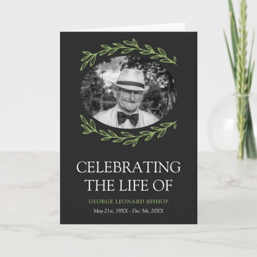 Matte Black Greenery Lijst Oval Photo Funeral Programma (Voorkant)