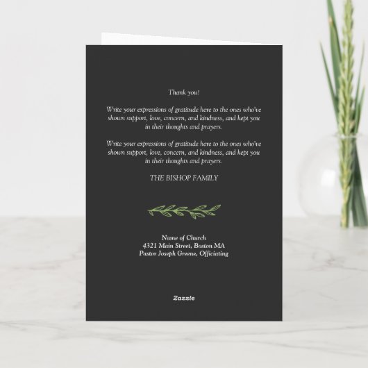 Matte Black Greenery Lijst Oval Photo Funeral Programma (Achterkant)