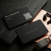 Matte Black Minimal QR Code Tech Founder Startup Visitekaartje