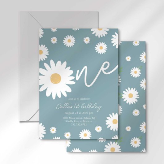 Matte Blue Daisy 1er Invitation anniversaire