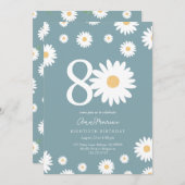 Matte Blue Daisy Invitation d'anniversaire 80e (Devant / Derrière)