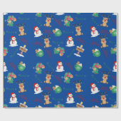 Matte Blue Rendier, Sneeuwman & Cadeaus Wrap Roll Cadeaupapier (Vlak)