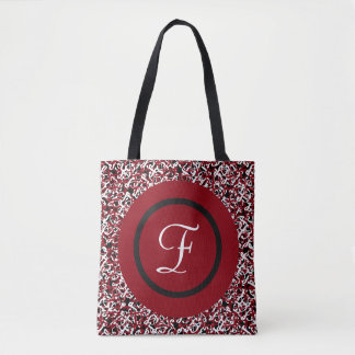 Matte Crimson en White Abstract Floral Monogram Draagtas