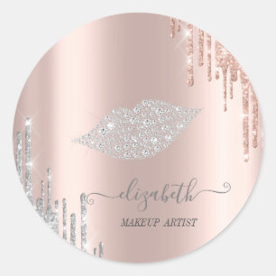 Matte Diamanten Lippen, Roze Gouden Zilveren Drupp Ronde Sticker