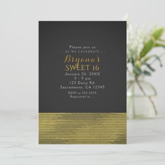 Matte Gold Modern Glam Sequins Invitations (Debout devant)