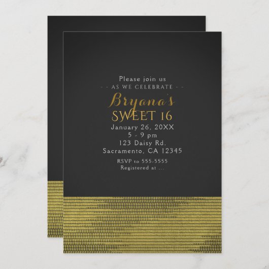Matte Gold Modern Glam Sequins Invitations (Devant / Derrière)