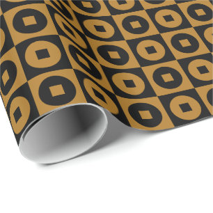 Matte Goud en Zwarte Vierkante Cirkel Cadeaupapier