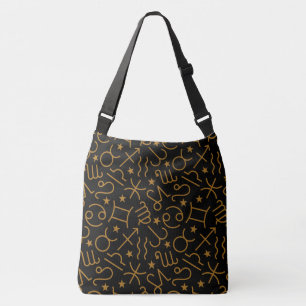 Matte gouden sterrenbeelden en sterren op zwart crossbody tas