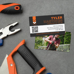 Matte Zwart Oranje Pijlen QR Code Foto Sjabloon Visitekaartje