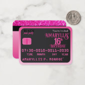 Matte Zwart Roze Credit Kaart Verjaardagsuitnodigi Notitiekaartje (Voorkant / Achterkant in situ)