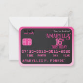 Matte Zwart Roze Credit Kaart Verjaardagsuitnodigi Notitiekaartje (Voorkant)