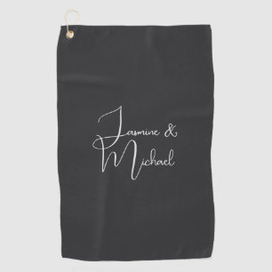 Matte Zwarte Handgeschreven Namen Trouwdag Golfhanddoek