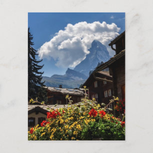 Matterhorn en Zermatt-dorpshuizen, Zwitserland Briefkaart