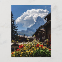 Matterhorn en Zermatt-dorpshuizen, Zwitserland Briefkaart